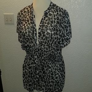 Animal print sheer blouse